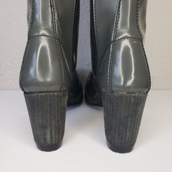 Dr Martens Dee 14 Eye Gray Patent Leather Heeled Lace-up Boots Womens 6-6.5 Diva - Picture 6 of 16